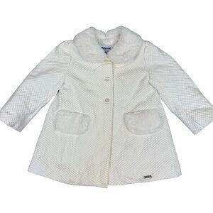 Mayoral Infant Girls White Textured Coat Faux Fur Collar Size 24M